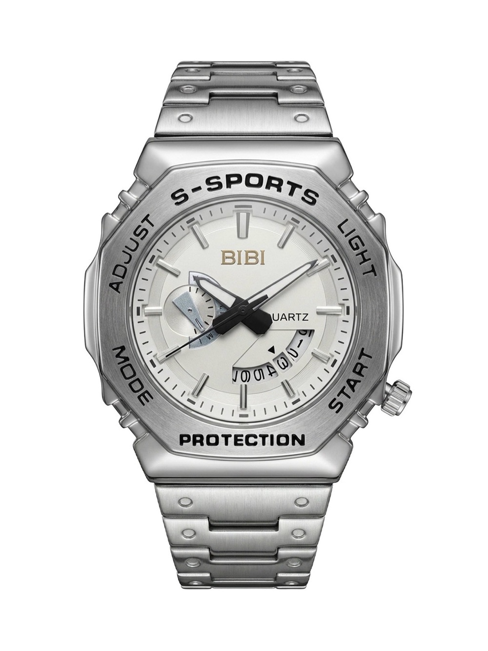 BiBi Silver Stainless Steel S-Sports Watch with White Dial